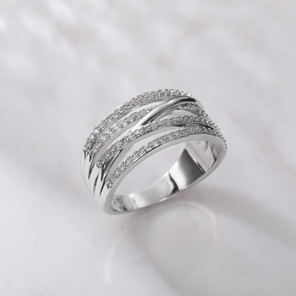 NEW💍 925 STERLING SILVER MULTI LAYER STACKABLE DIAMOND RING, L093 - Picture 5 of 9